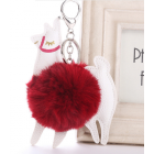 Cute Colourful Alpaca Pom Pom Key Chain - Colour - Red